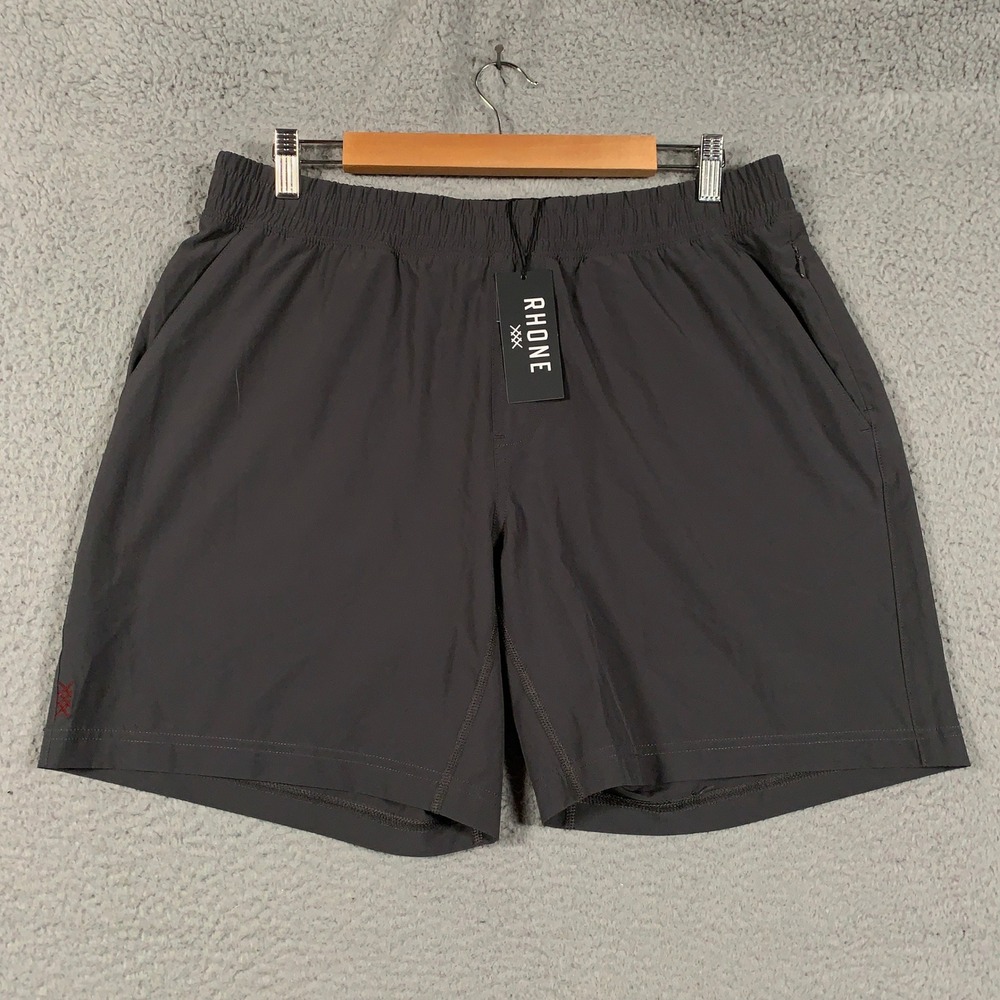 Rhone Mako Short Shorts Men's Large L Grey 4-Way Stretch DWR Media Pocket 7"